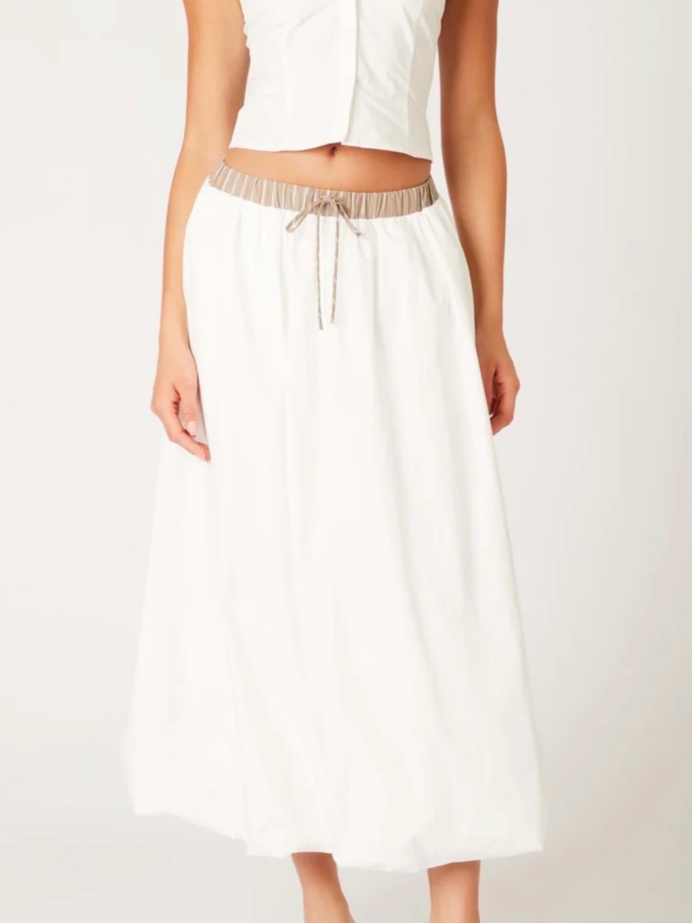 Women’s White Bubble Skirt with Tan Elastic Waistband